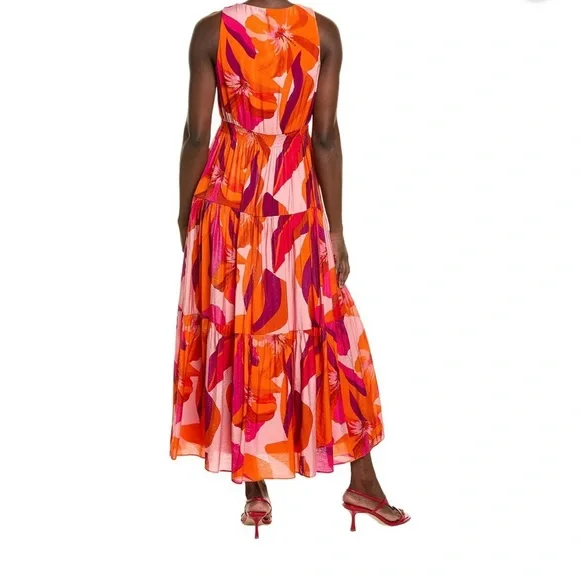 KELLY GRACE - Taylor Tiered Midi Dress - Orange Pink Floral - Size XL - Picture 2 of 8